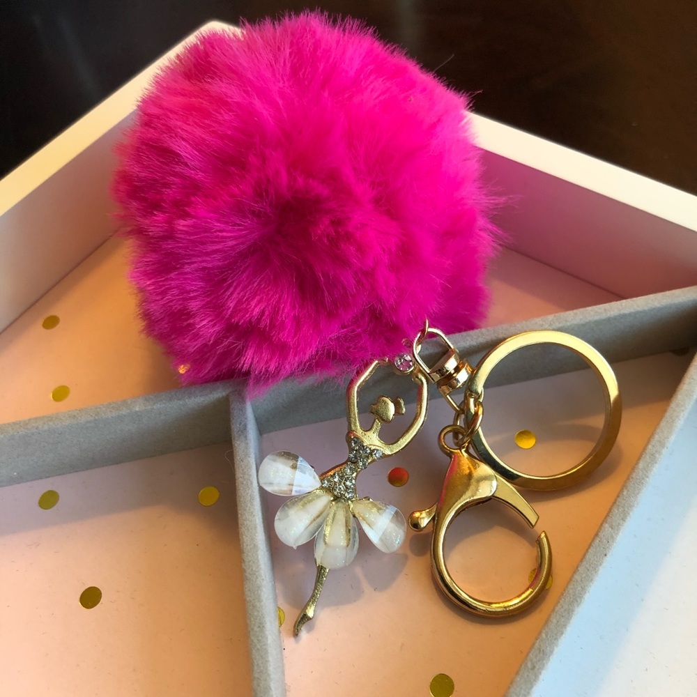 Hot Pink Pom Pom Ballerina Key Chain